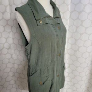 Women's Linen/Cotton Blend Vest-M Alya Kaki Green